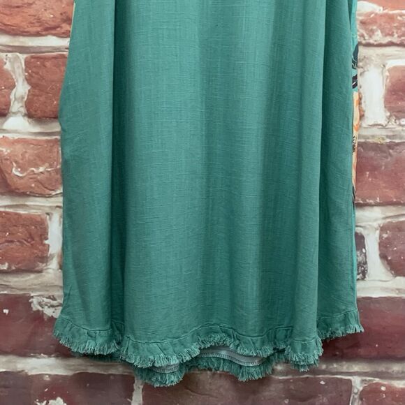 Umgee Dress Women's Medium Aqua Blue Multicolor Floral Back Raw Edge Trim - Picture 4 of 8